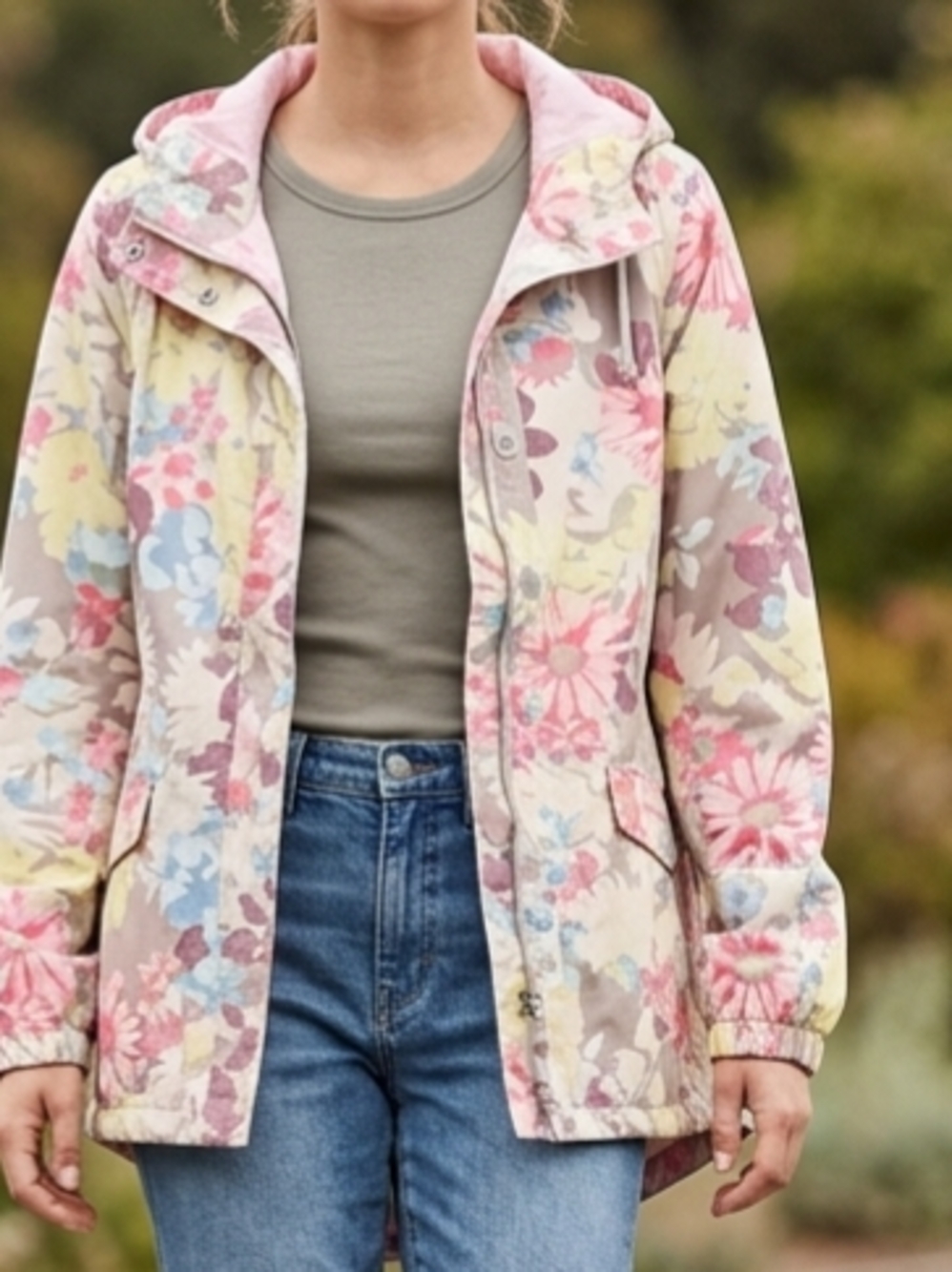 Pastel Floral Hooded Utility Anorak Jacket Mossimo XL